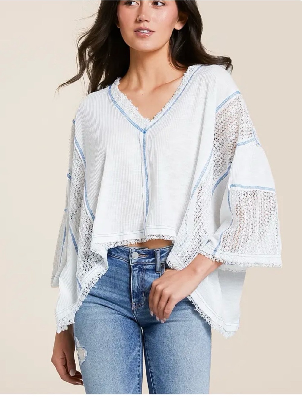 POL Contrast Stitch Boxy Top Size S